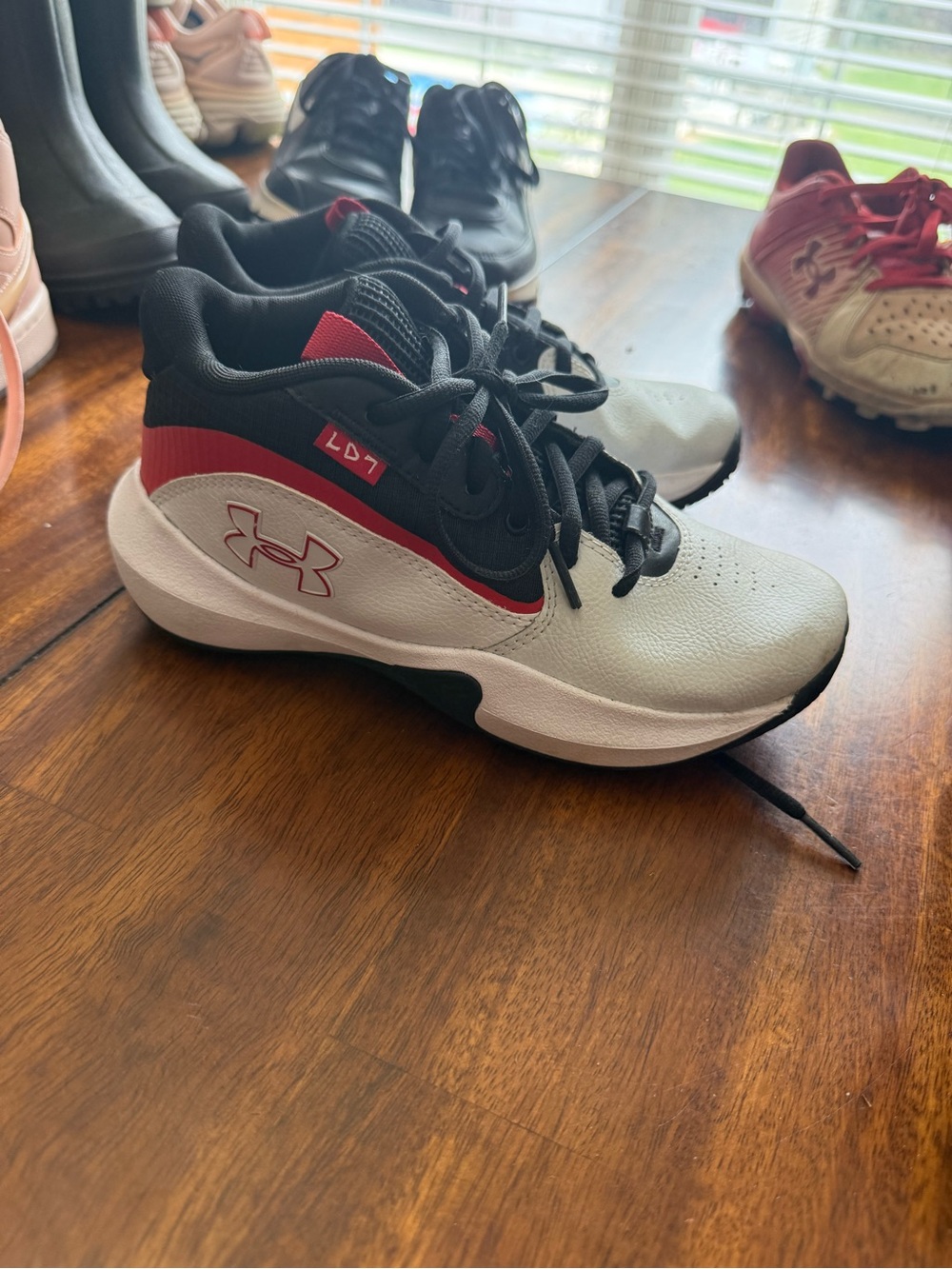 Under Armour Kids White, Black & Red Lace-Up Sneakers